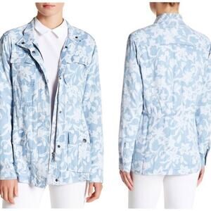 Anthropologie Foxcroft Floral Denim Jacket Chambray Jean Jacket Small
